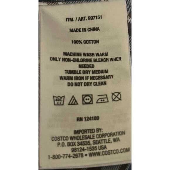 Kirkland Signature Men's Traditional Fit Blue Brown Plaid Long Sleeve Size L - Picture 5 of 6